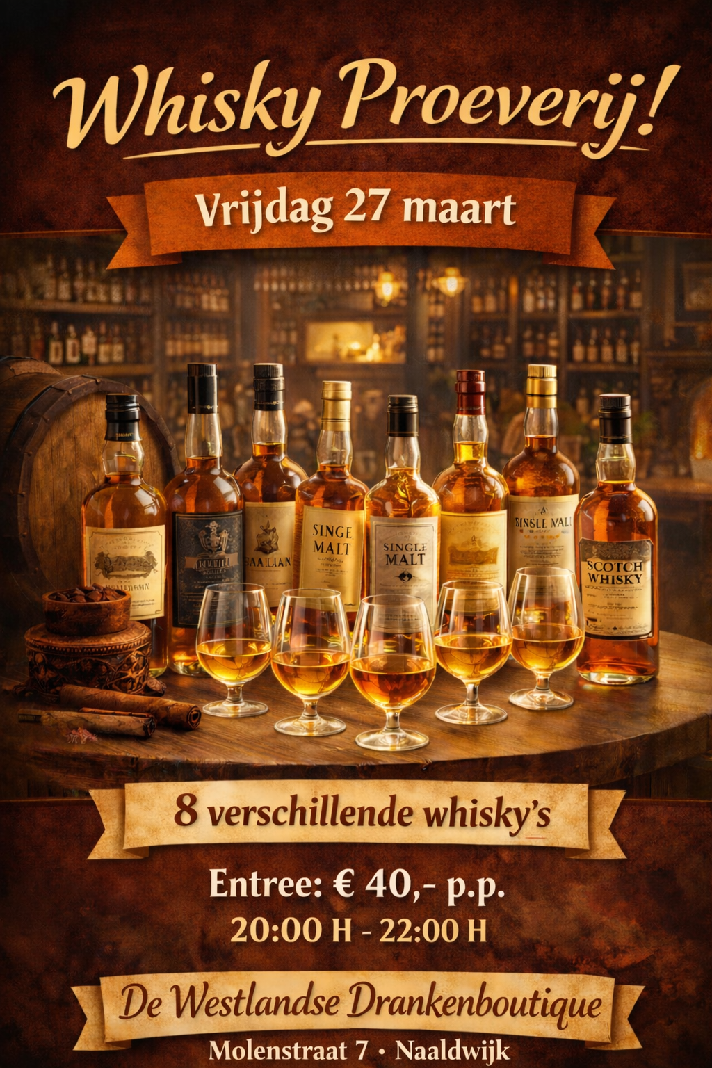 Whisky Proeverij Vrijdag 27 Maart 2026