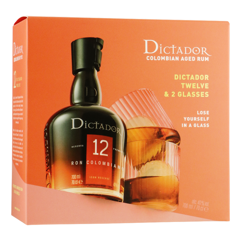 Dictador 12 years Aged Rum Geschenkverpakking 2 glazen