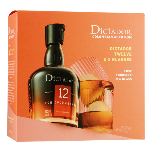 Dictador 12 years Aged Rum Geschenkverpakking 2 glazen